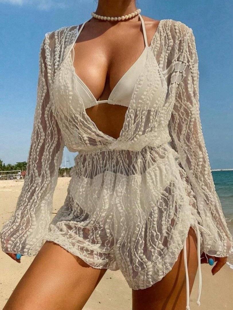 Compleu 3 piese pentru plaja salopeta si costum - culoare uni 