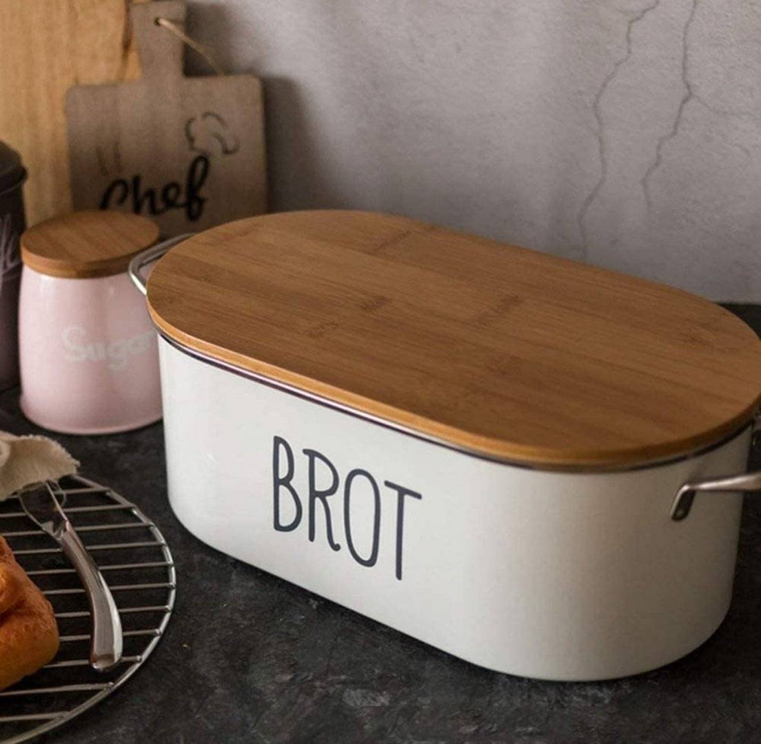 Cutie depozitare paine 2 in 1 din inox si capac bambus