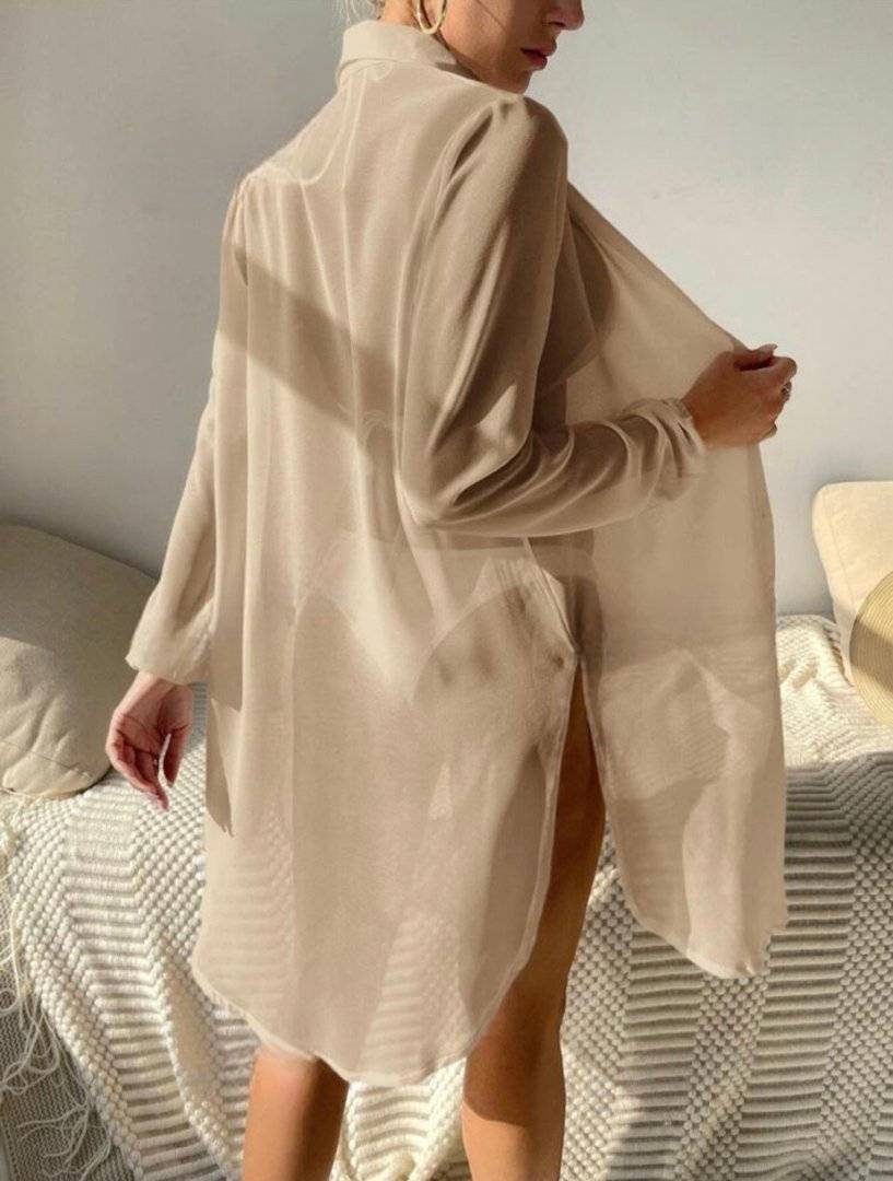 Kimono de plaja bej cu nasturi in fata