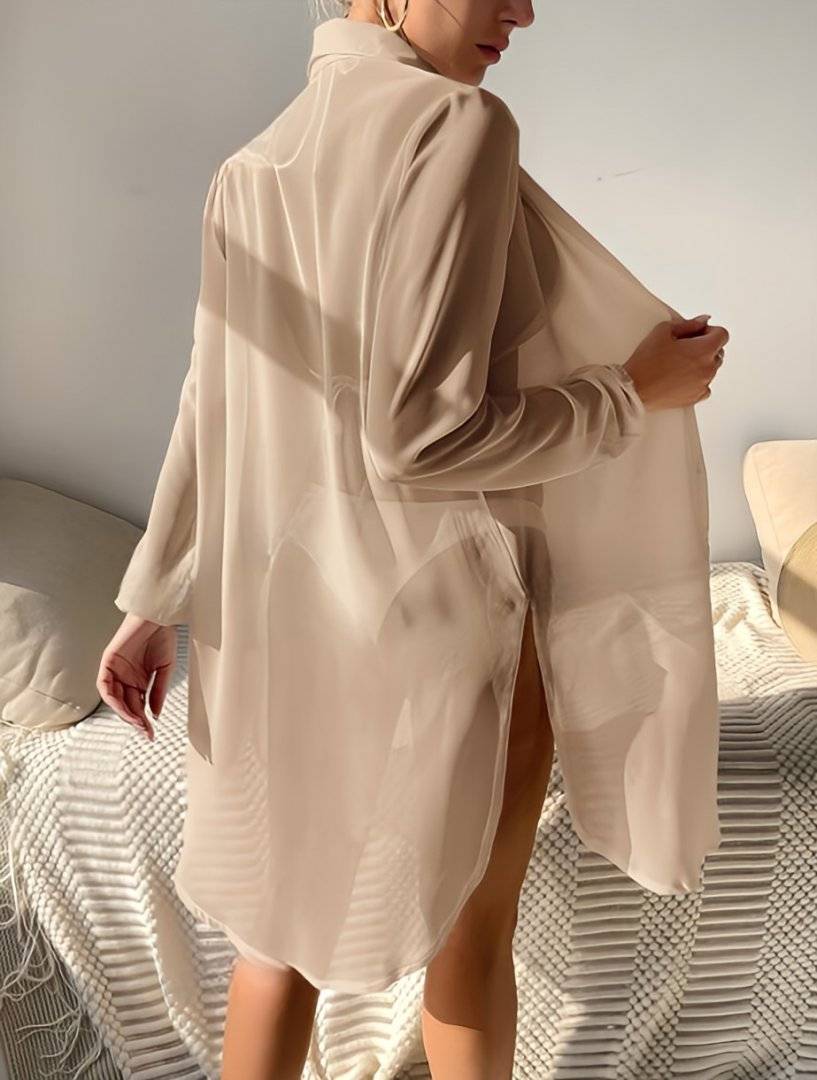 Kimono de plaja bej cu nasturi in fata