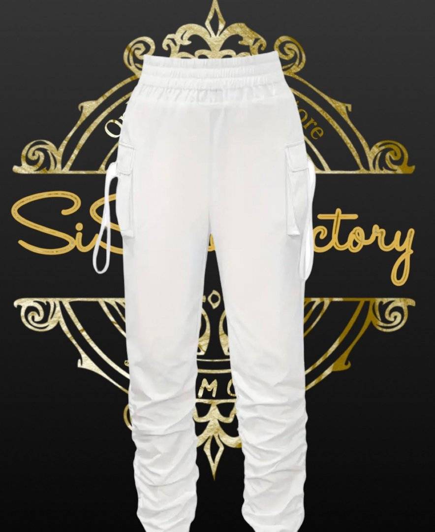 Pantaloni cargo cu snur - White