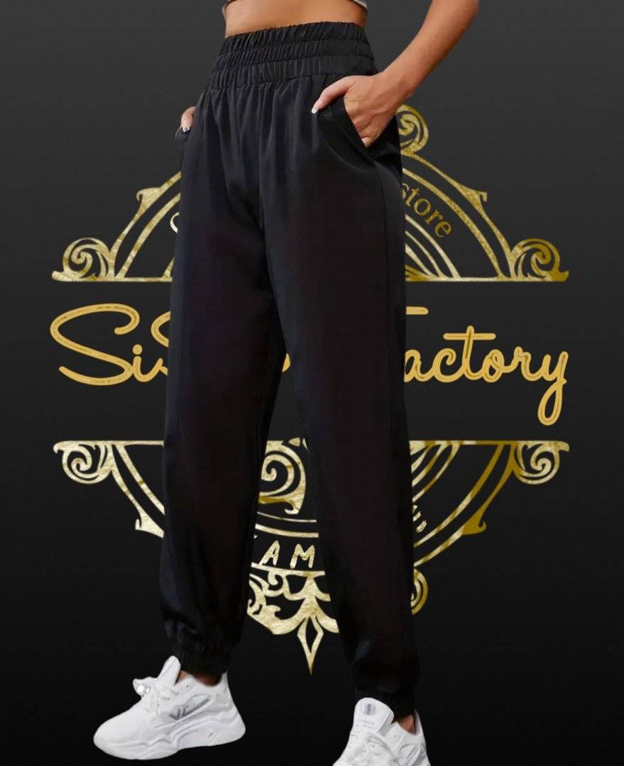 Pantaloni Casual - largi, vaporosi - cu talie inalta, elastica