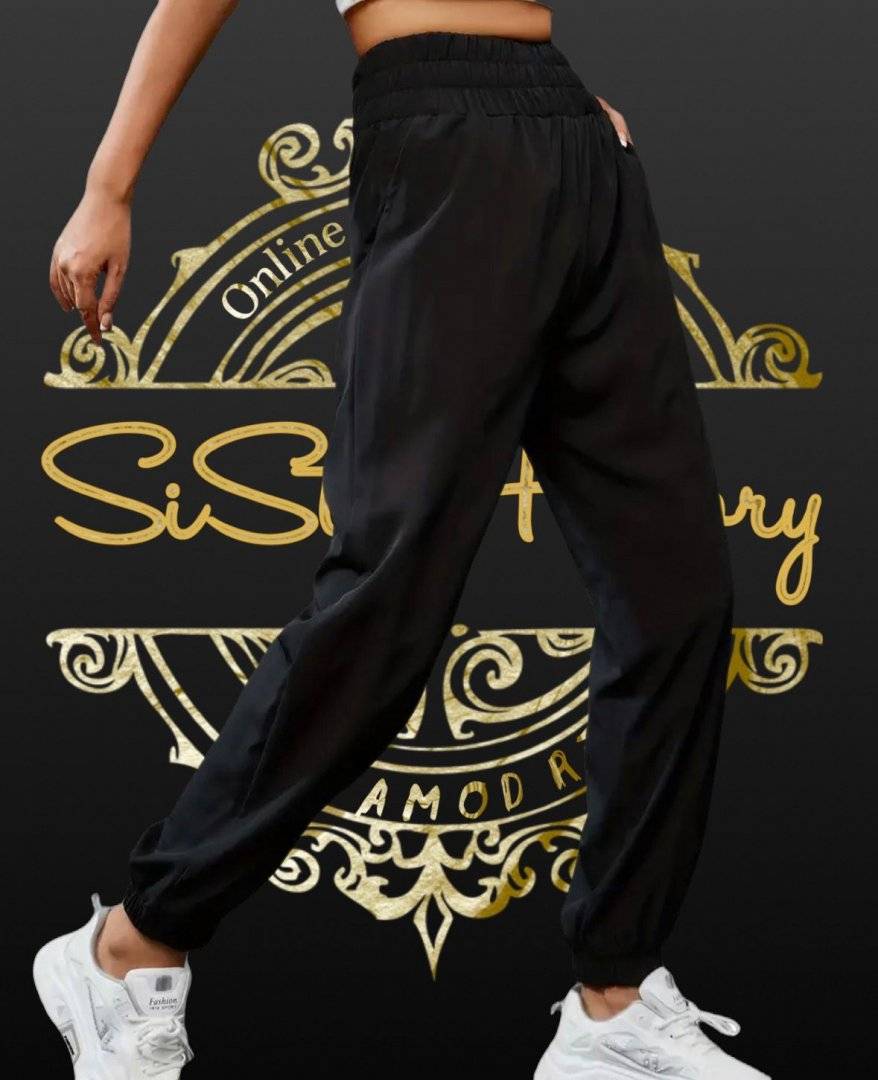 Pantaloni Casual - largi, vaporosi - cu talie inalta, elastica