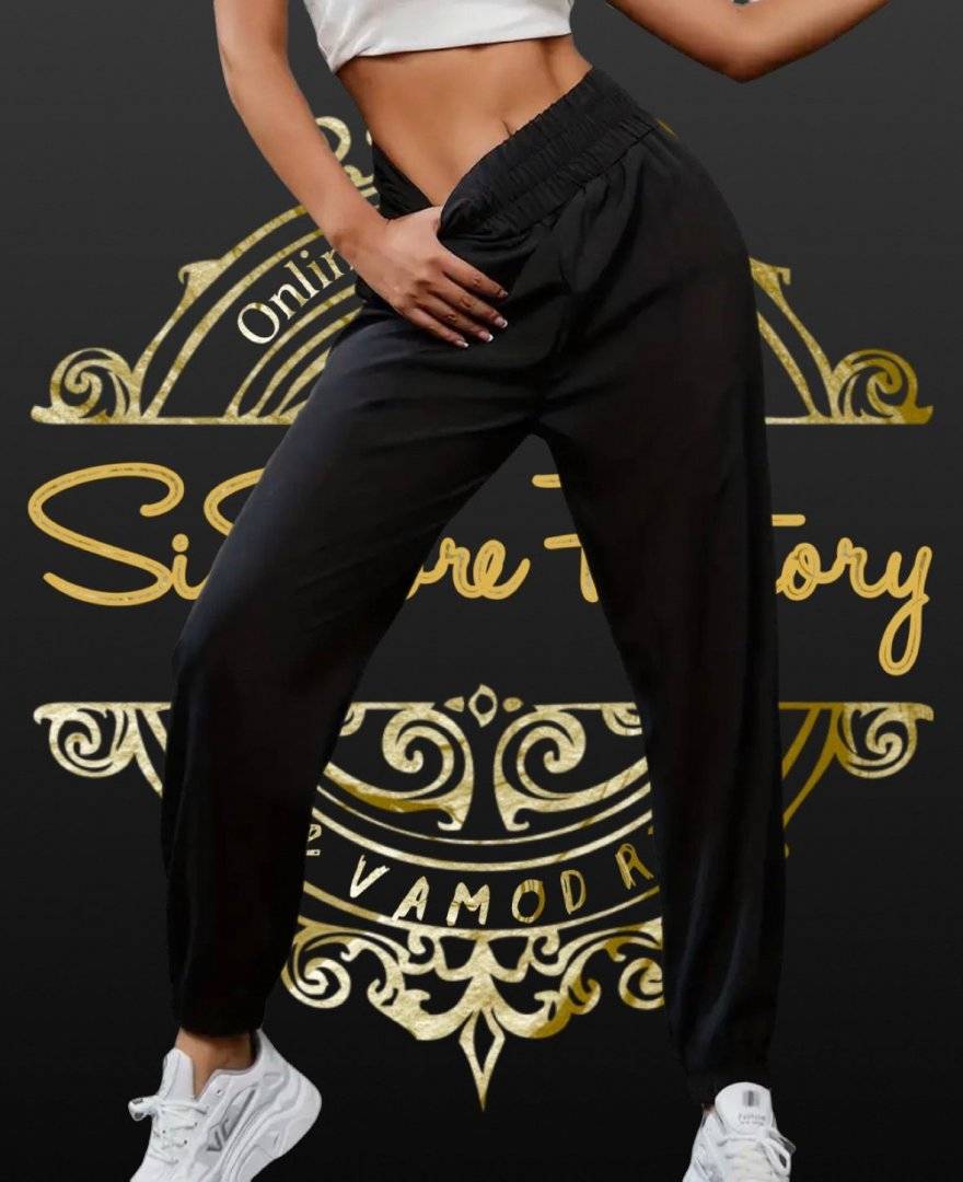 Pantaloni Casual - largi, vaporosi - cu talie inalta, elastica