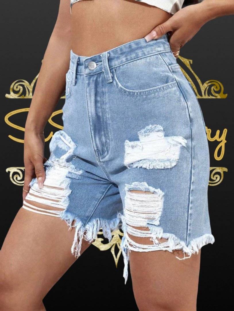Pantaloni din denim cu decupaje - marime medium - Light wash