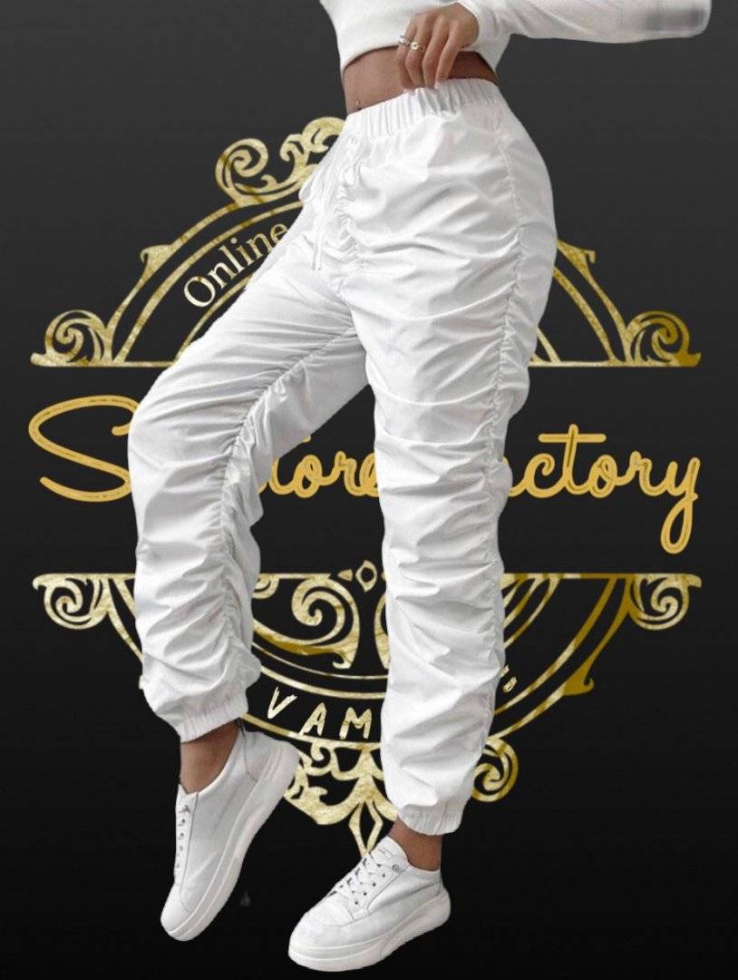 Pantaloni lejeri cutati - White