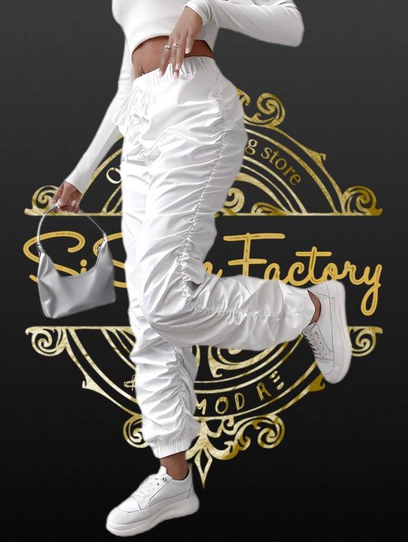 Pantaloni lejeri cutati - White