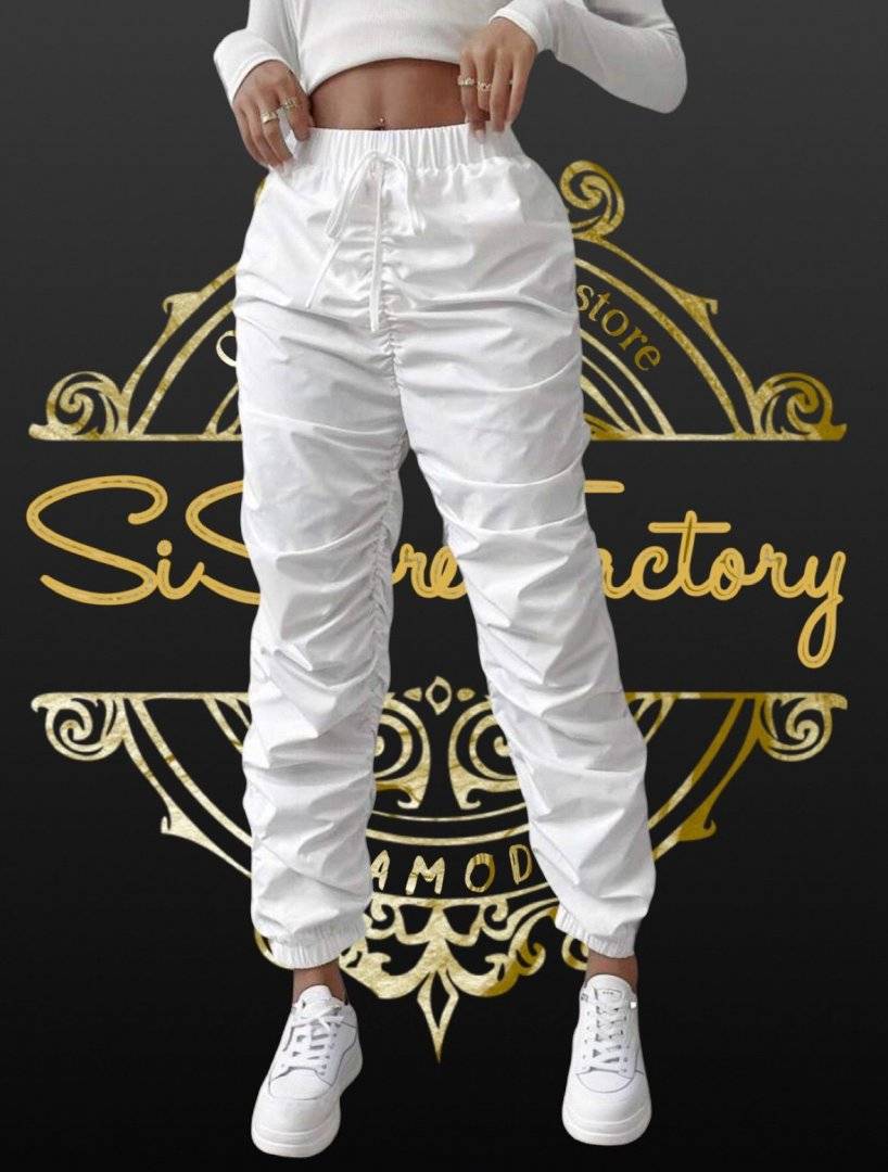 Pantaloni lejeri cutati - White