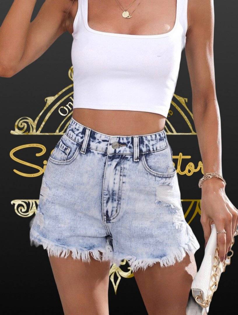 Pantaloni scurti denim - decupati - Blue 