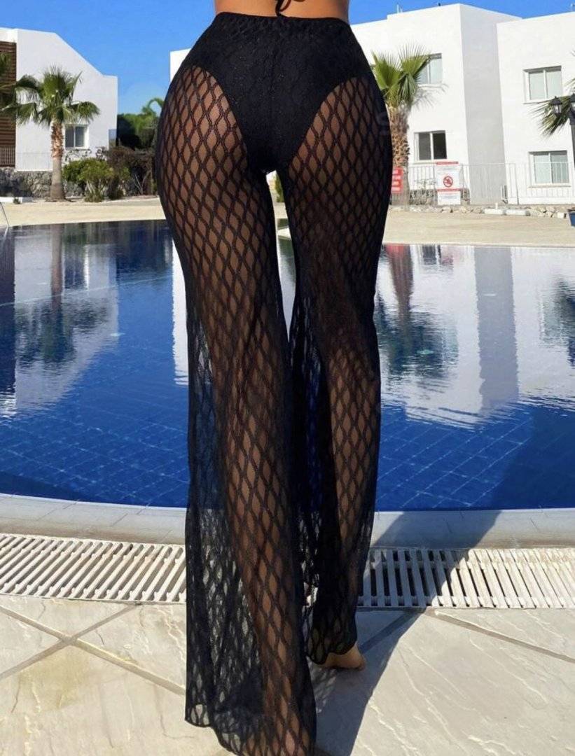 Pantaloni transparenti cu model - pentru plaja - Black