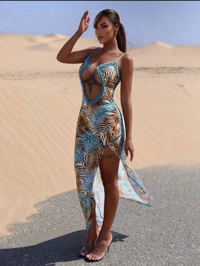 Rochie animal print tourqoise pentru plaja/festival