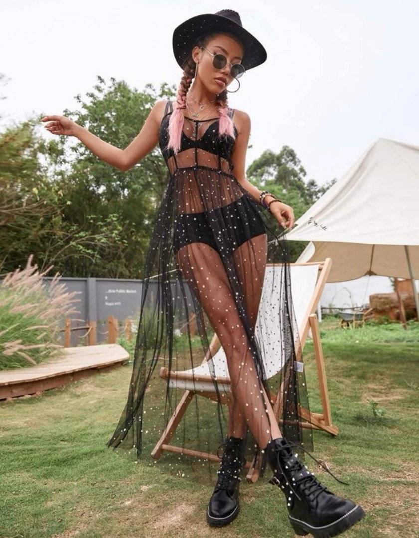 Rochie din plasa fina si sclipici auriu elegant, pentru festival/party - Black