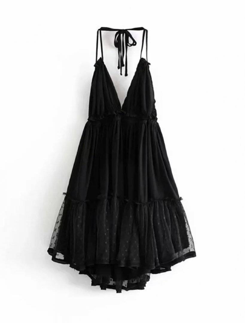 Rochie din voal dublat, decolteu si spatele gol - Black
