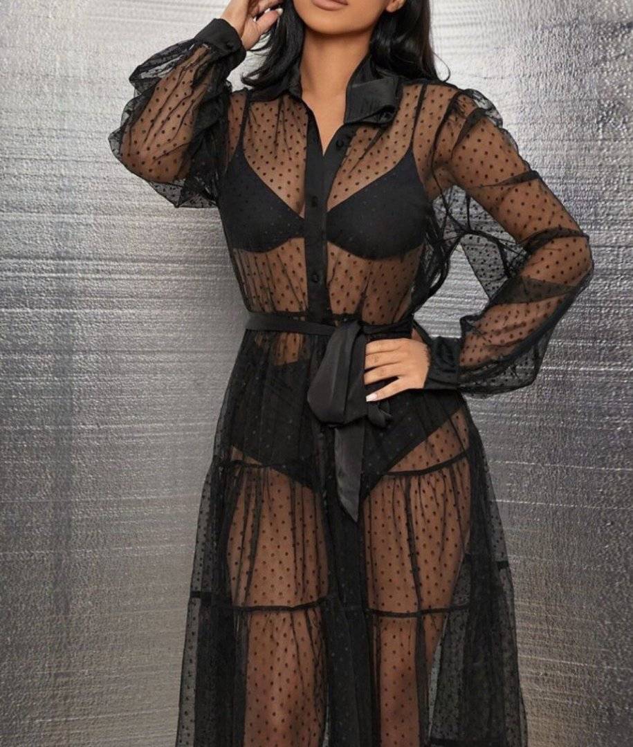 Rochie din voal fin cu insertii punctate 3D - Black