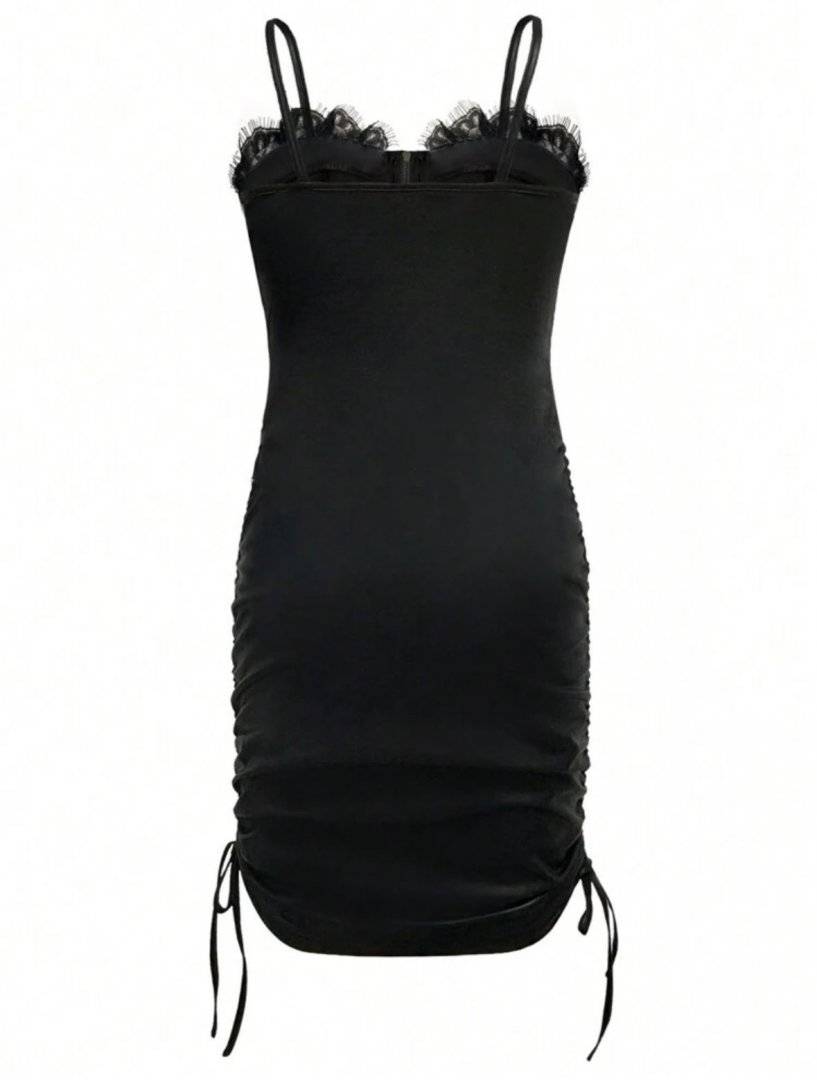 Rochie imitatie piele - fermoar la piept si cupe - Black