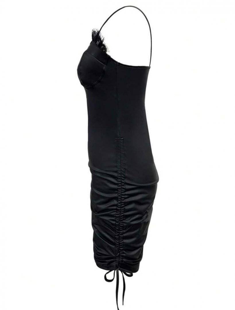 Rochie imitatie piele - fermoar la piept si cupe - Black