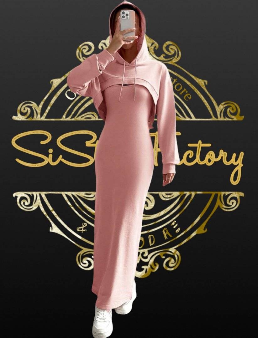 Rochie slim si hanorac ovs - Pink 