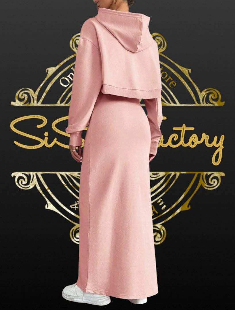 Rochie slim si hanorac ovs - Pink 