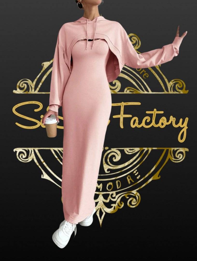 Rochie slim si hanorac ovs - Pink 