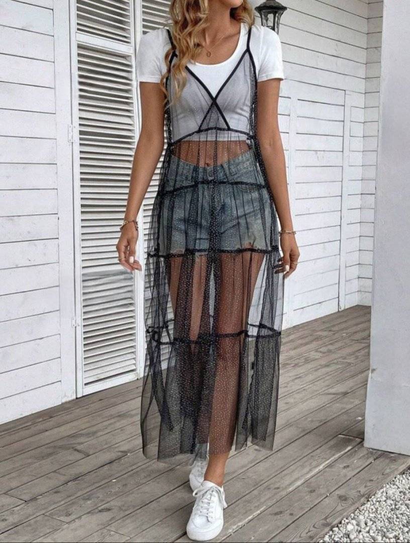 Rochie transparenta ideala festival - cu sclipici fin argingtiu - Black