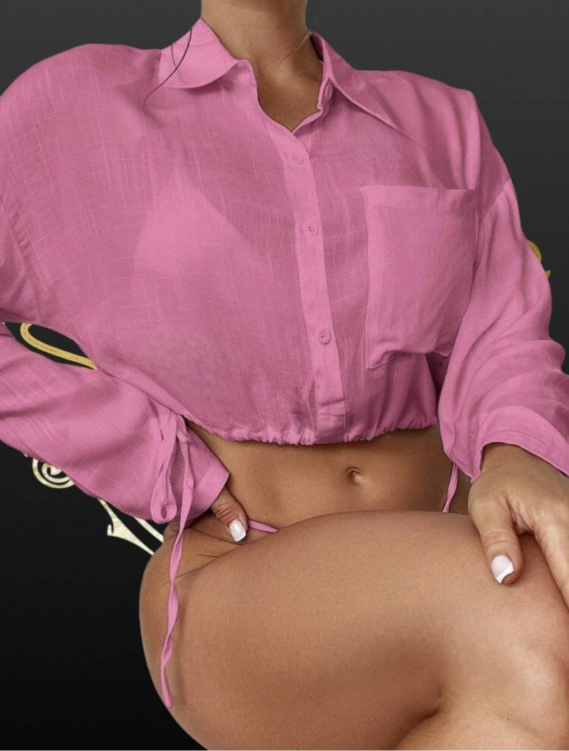 Camasa din In - pentru plaja - Hot Pink