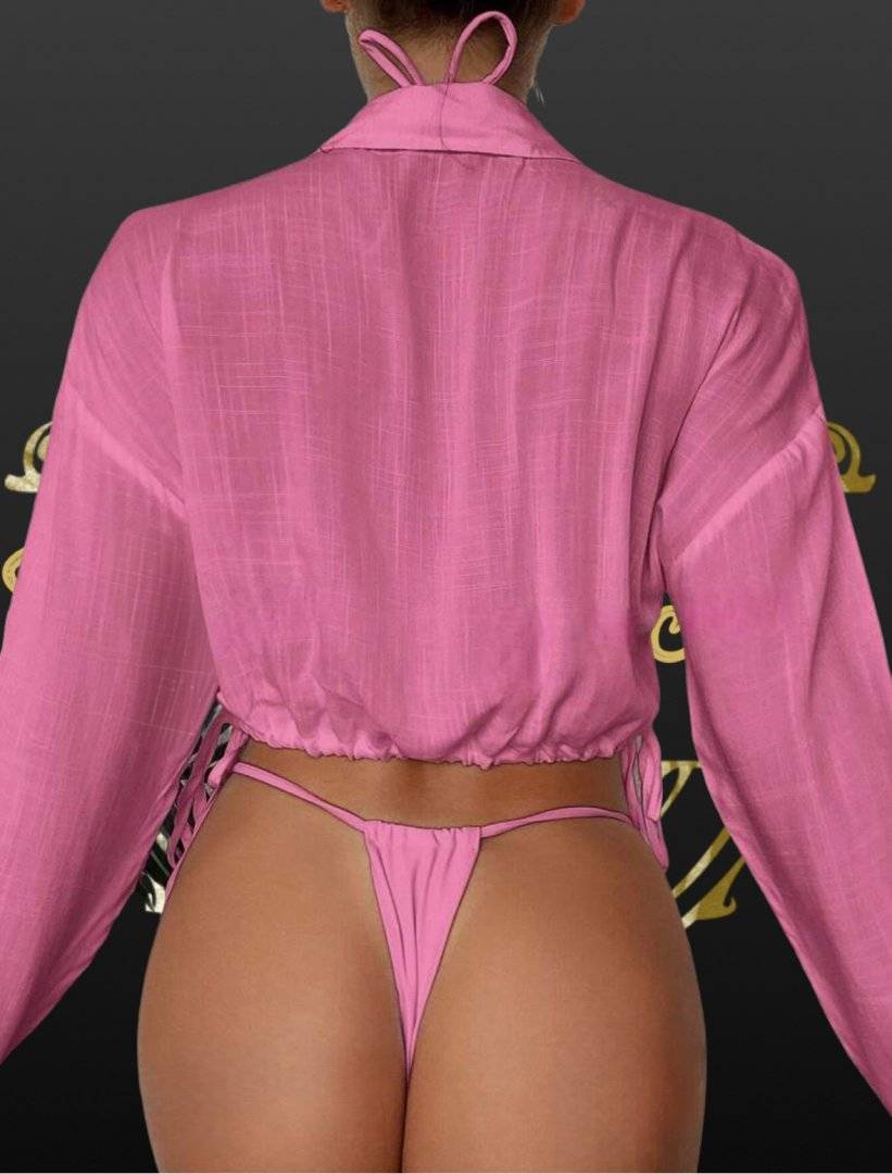 Camasa din In - pentru plaja - Hot Pink