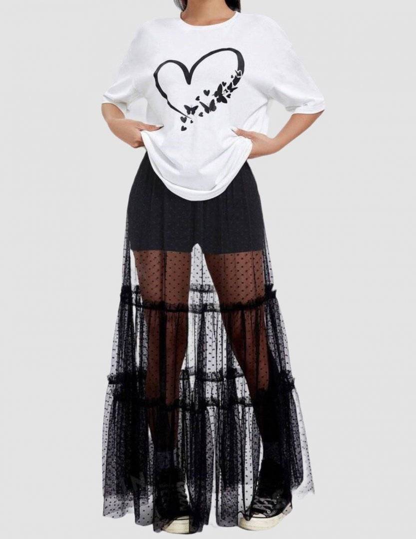 Set doua piese - tricou si fusta de plasa - Black and White