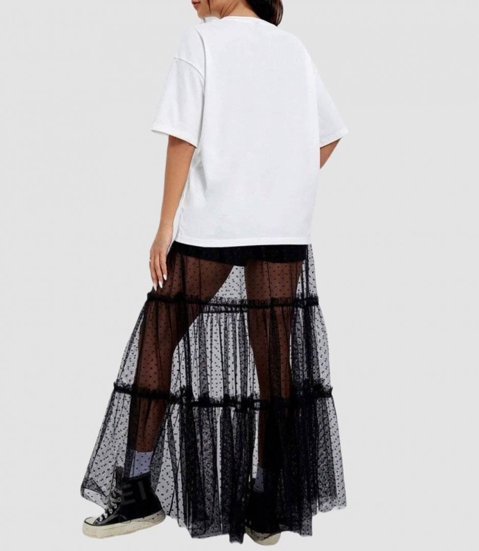 Set doua piese - tricou si fusta de plasa - Black and White