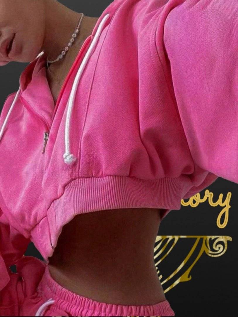 Trening boyfriend bluza crop, pantaloni bufanti -  Roz  Fuchsia 