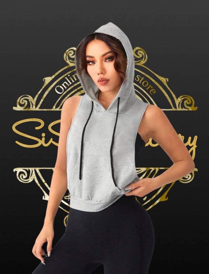 Tricou sport cu gluga fara maneci - tip vesta - Light Grey