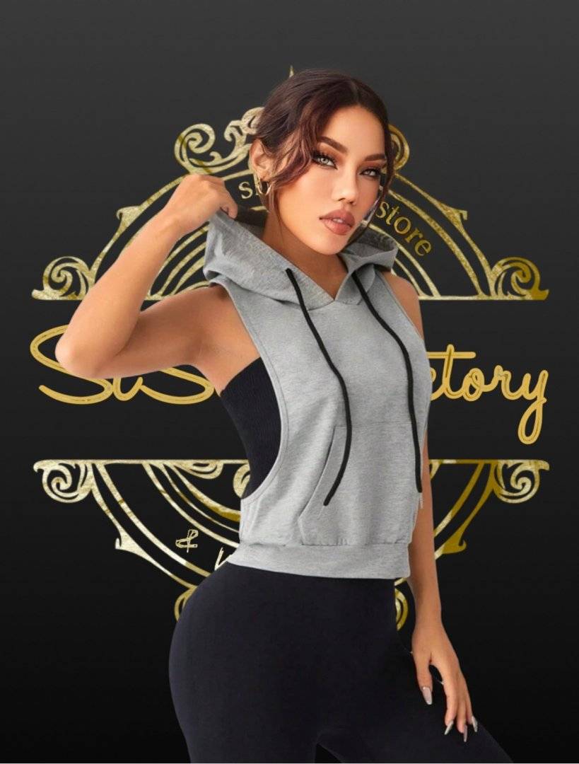 Tricou sport cu gluga fara maneci - tip vesta - Light Grey