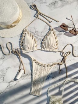 Costum de baie - bej - cu model