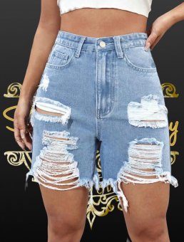 Pantaloni din denim cu decupaje - marime medium - Light wash