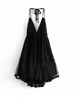 Rochie din voal dublat, decolteu si spatele gol - Black