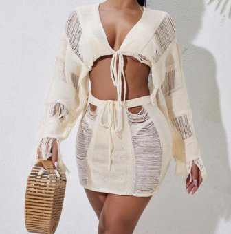 Set doua piese chic pentru plaja - Beige