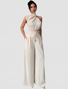 Set doua piese, pantalon si camasa fara maneci - Beige