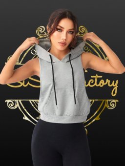 Tricou sport cu gluga fara maneci - tip vesta - Light Grey